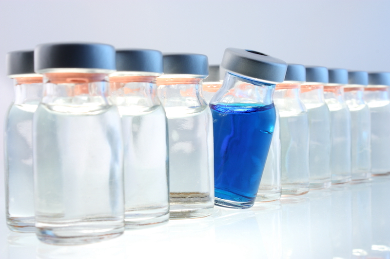 Medical bottles in line